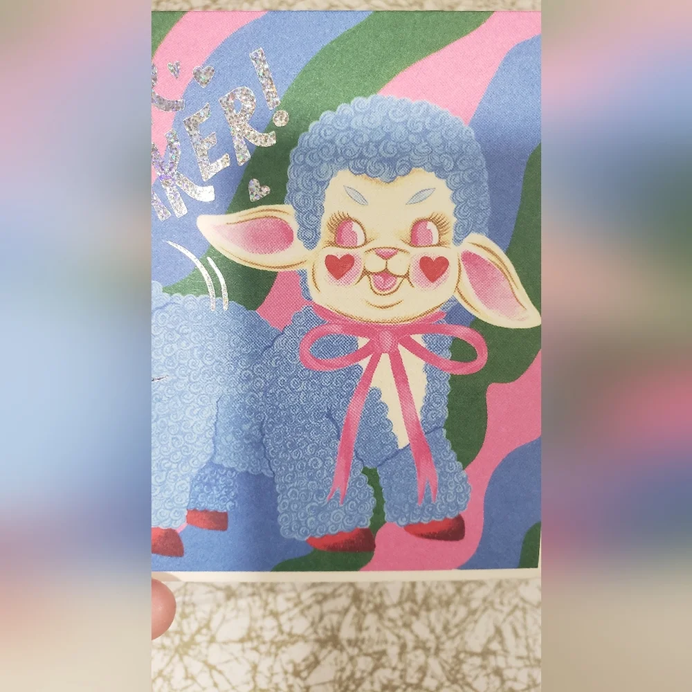 Colorful Retro Kitschy Lamb Birthday Card with Envelope NWT